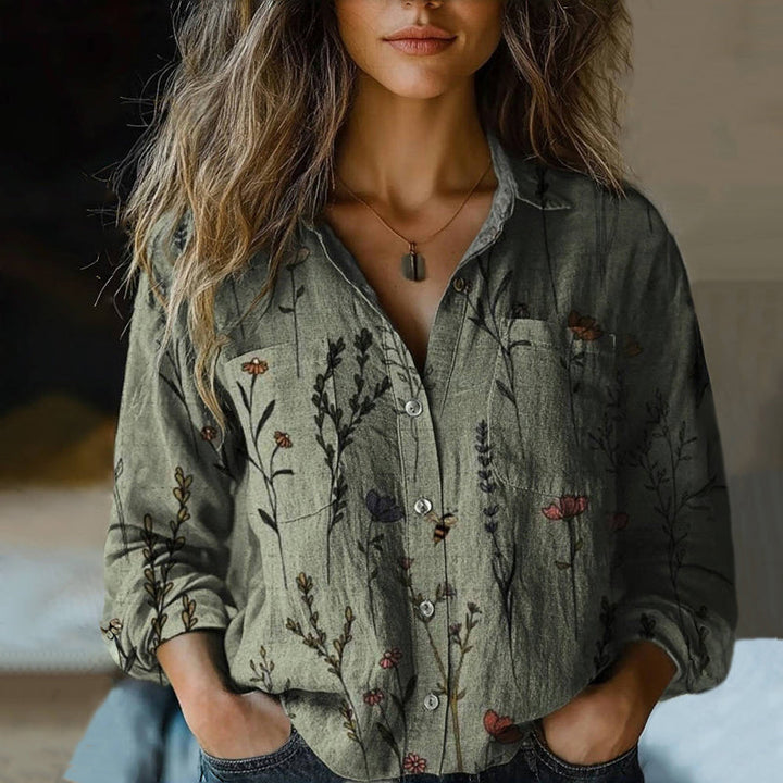 Damen Bluse Vintage Blumenmuster Leichter Stoff Sommer