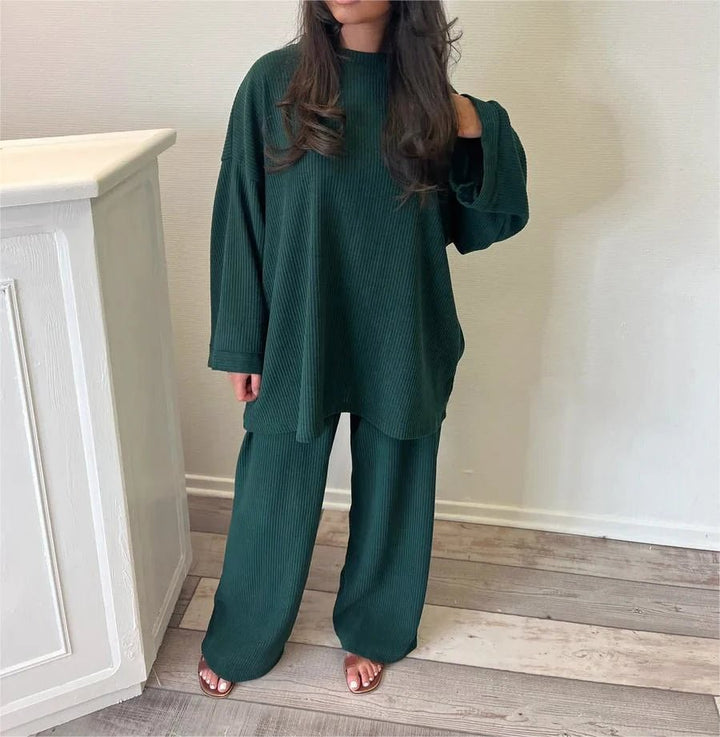 Damen Geripptes Loungewear Zweiteiler Set Gerippte Struktur Weiches, Elastisches Material