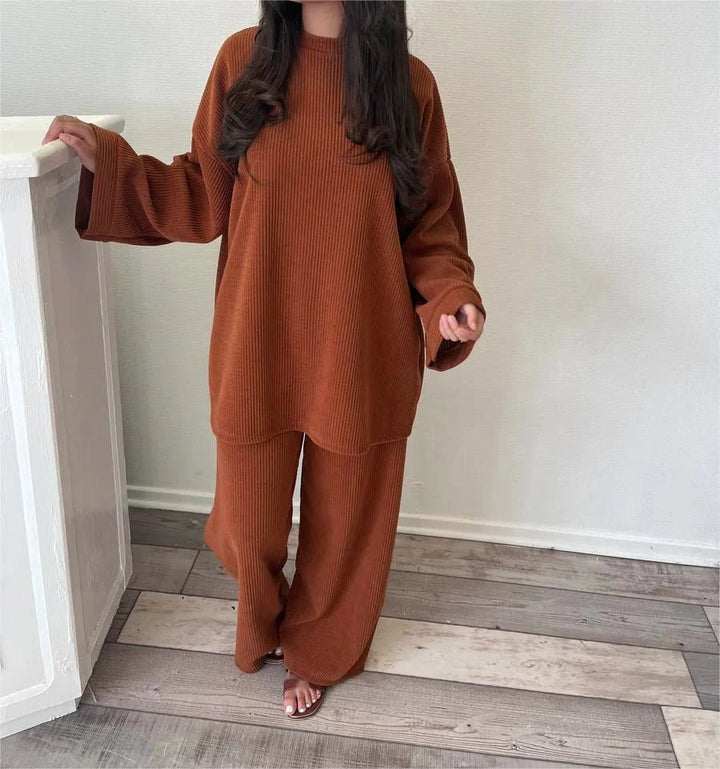 Damen Geripptes Loungewear Zweiteiler Set Gerippte Struktur Weiches, Elastisches Material
