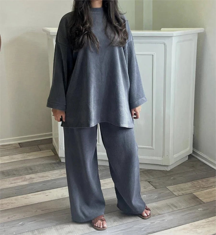 Damen Geripptes Loungewear Zweiteiler Set Gerippte Struktur Weiches, Elastisches Material