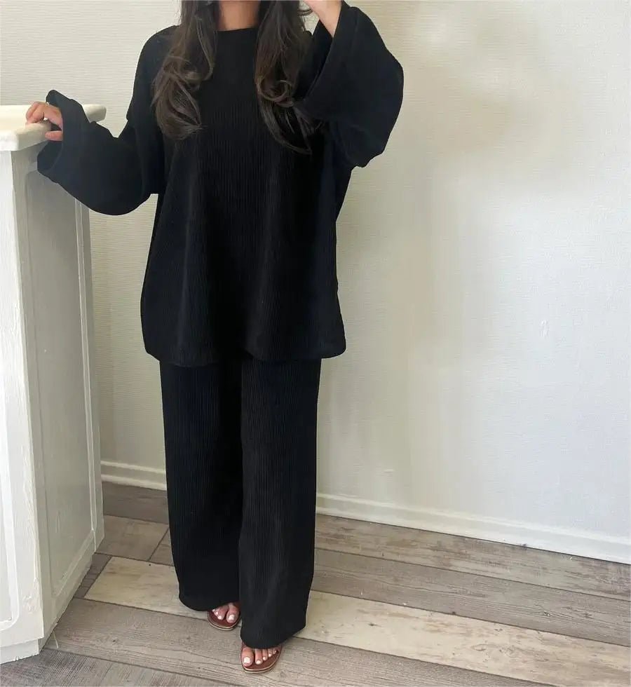 Damen Geripptes Loungewear Zweiteiler Set Gerippte Struktur Weiches, Elastisches Material