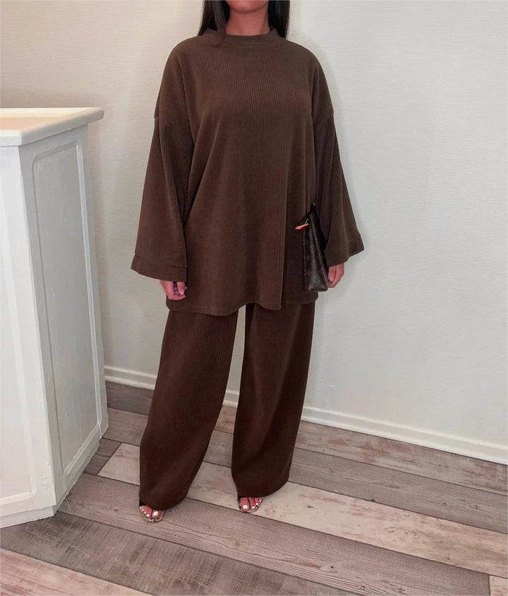 Damen Geripptes Loungewear Zweiteiler Set Gerippte Struktur Weiches, Elastisches Material