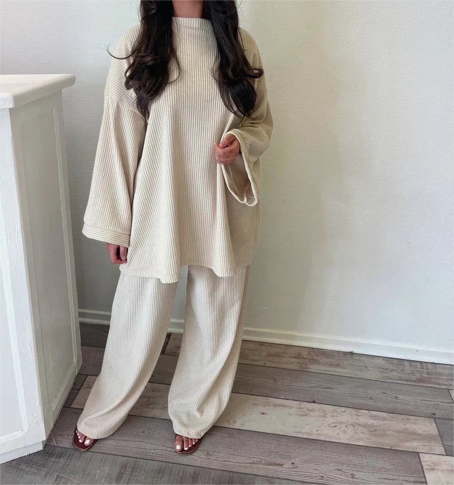 Damen Geripptes Loungewear Zweiteiler Set Gerippte Struktur Weiches, Elastisches Material