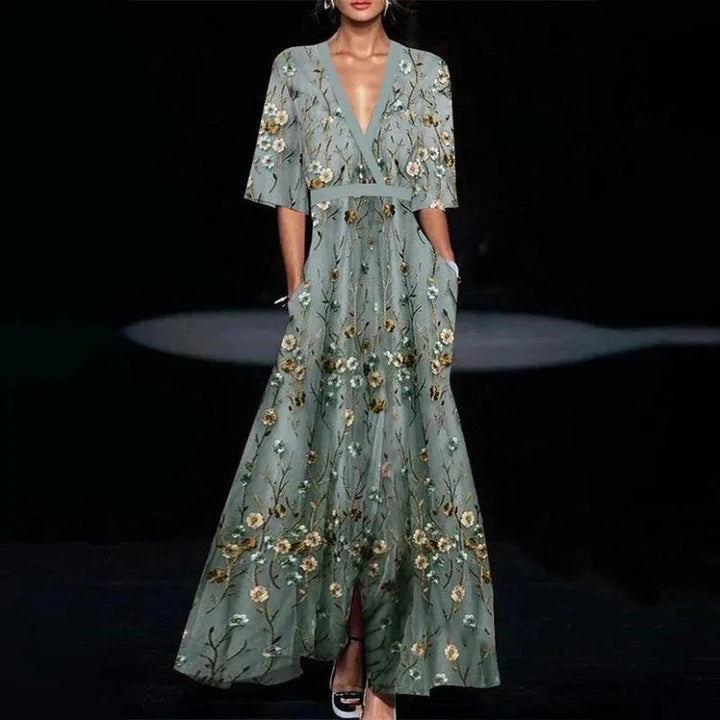 Damen Abendkleid Mit Blumenmuster Floralen Print Fließenden Schnitt