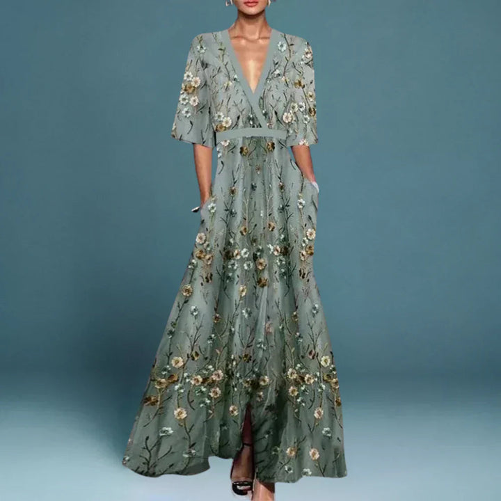 Damen Abendkleid Mit Blumenmuster Floralen Print Fließenden Schnitt
