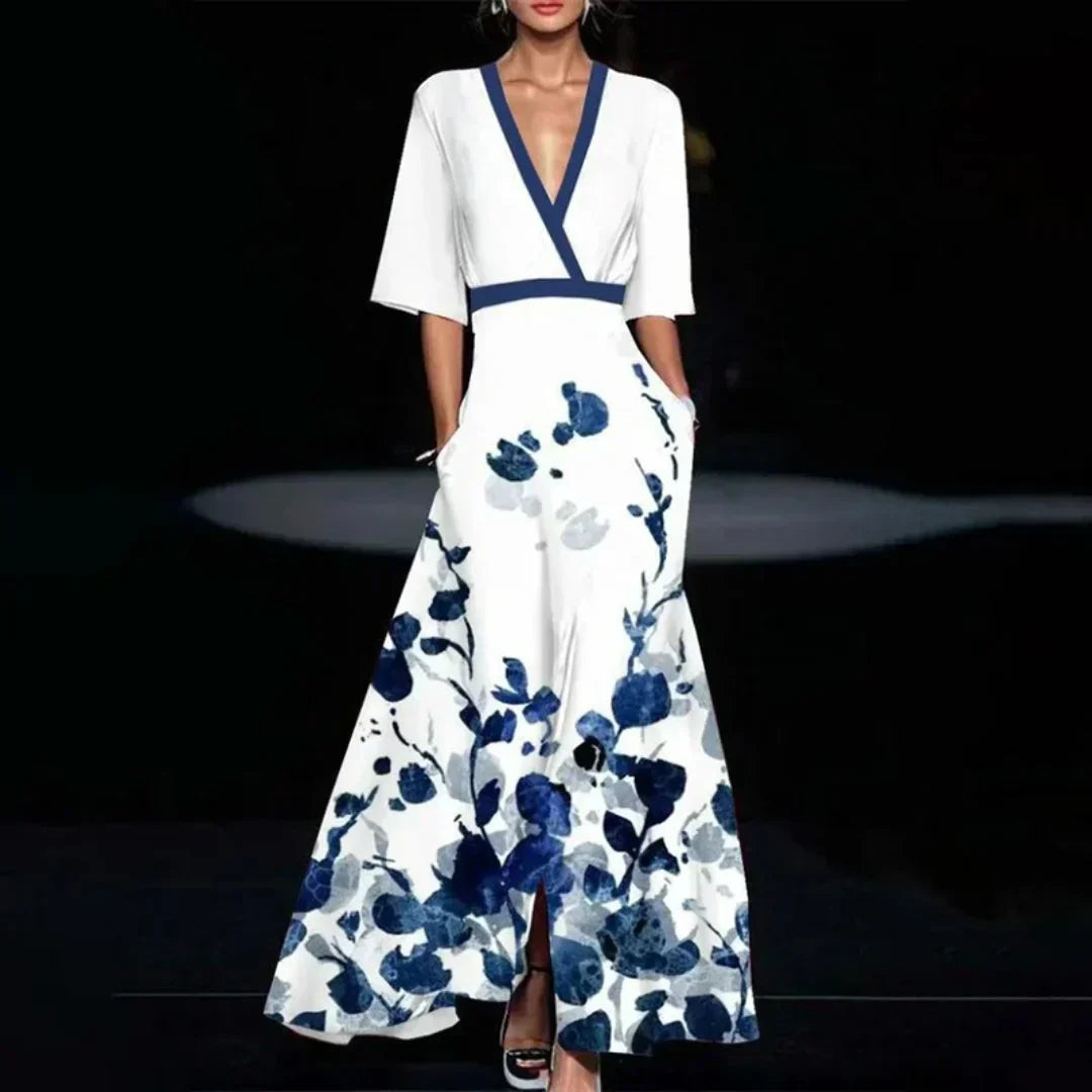 Damen Abendkleid Mit Blumenmuster Floralen Print Fließenden Schnitt