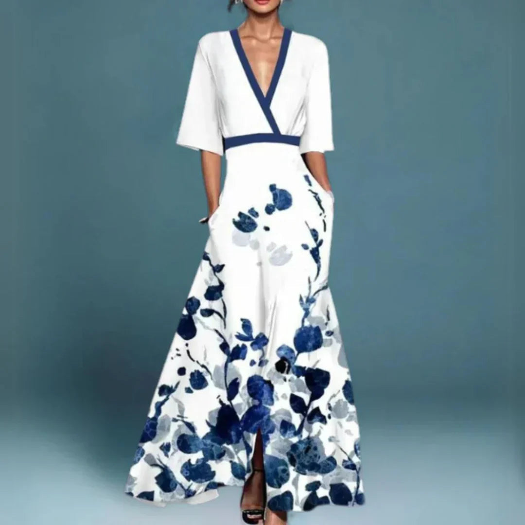 Damen Abendkleid Mit Blumenmuster Floralen Print Fließenden Schnitt