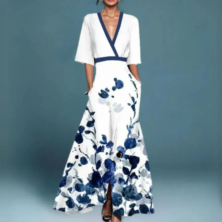Damen Abendkleid Mit Blumenmuster Floralen Print Fließenden Schnitt