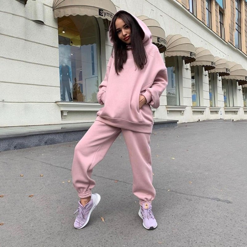 Damen Kapuzenpulli Und Jogger Zweiteiler Set Weiches Material Lockere Passform