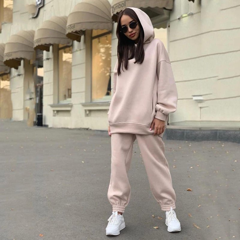 Damen Kapuzenpulli Und Jogger Zweiteiler Set Weiches Material Lockere Passform