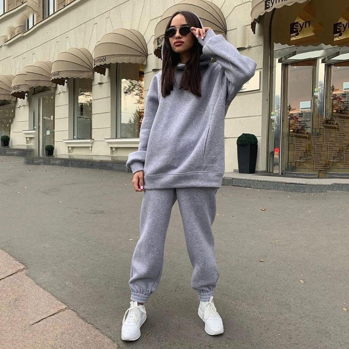 Damen Kapuzenpulli Und Jogger Zweiteiler Set Weiches Material Lockere Passform