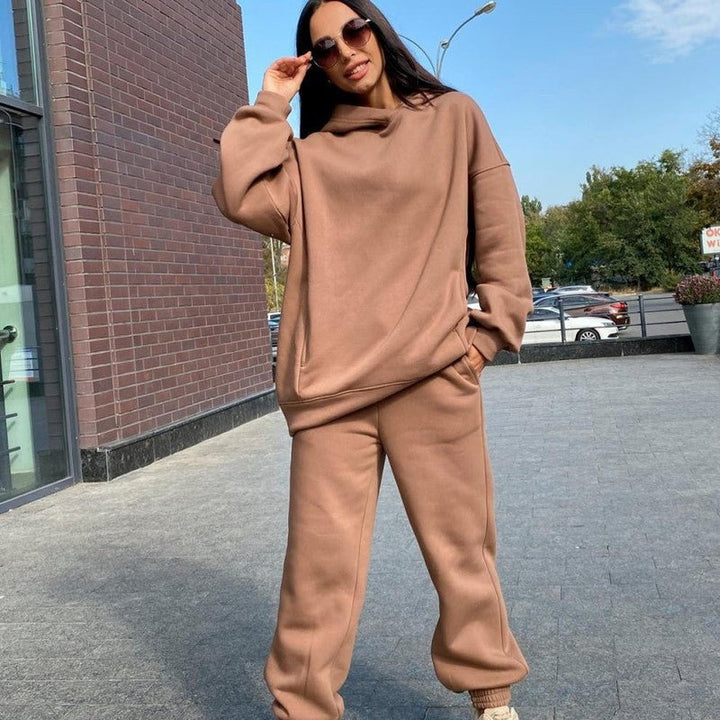 Damen Kapuzenpulli Und Jogger Zweiteiler Set Weiches Material Lockere Passform