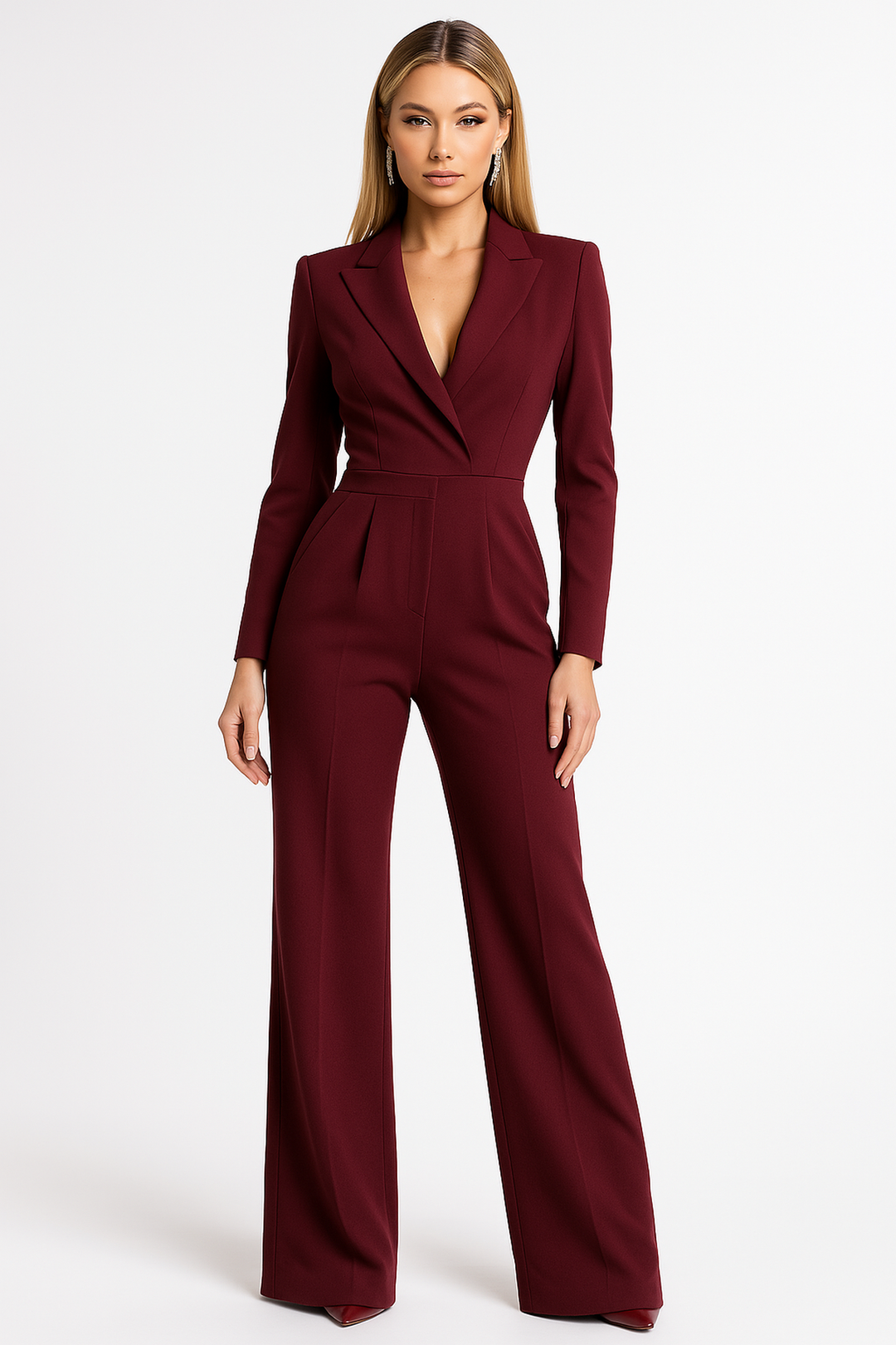 Eleganter Jumpsuit mit V-Ausschnitt und weitem Bein für Damen