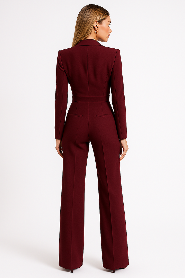 Eleganter Jumpsuit mit V-Ausschnitt und weitem Bein für Damen