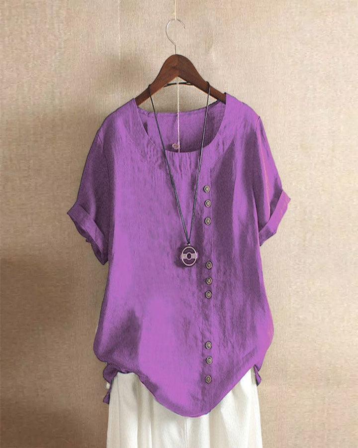 Flōre | Unifarbenes Kurzarm-Bluse mit Rundhalsausschnitt