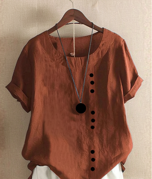 Flōre | Unifarbenes Kurzarm-Bluse mit Rundhalsausschnitt
