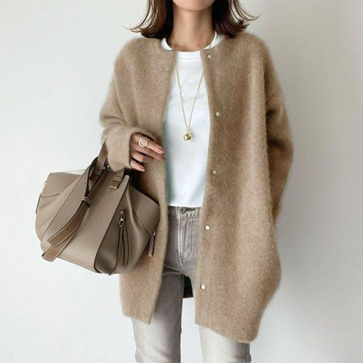 Raffinierte Strickjacke mit Stil Uni Rundhals Langarm