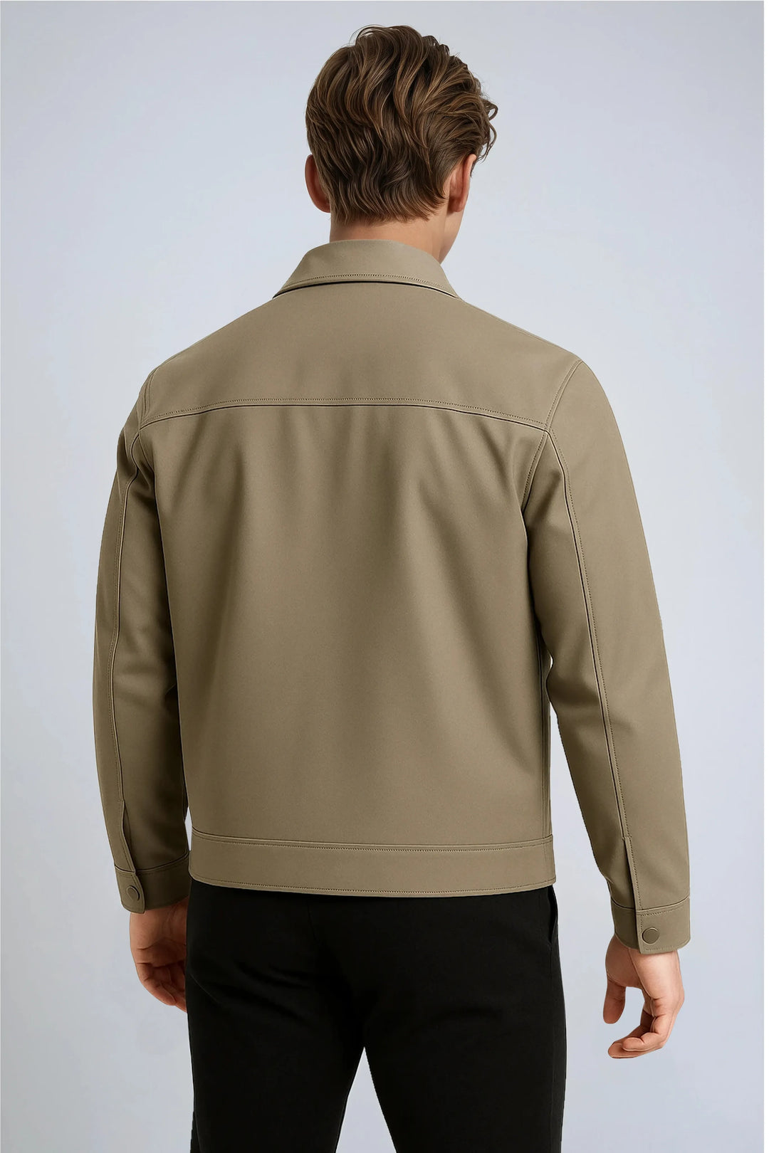 Khakifarbene Freizeitjacke Mit Klassischem Kragen Und Weichem Karierter Innenfutter Für Herren Und Damen Ideale Jacke Für Wechselhaftes Wetter