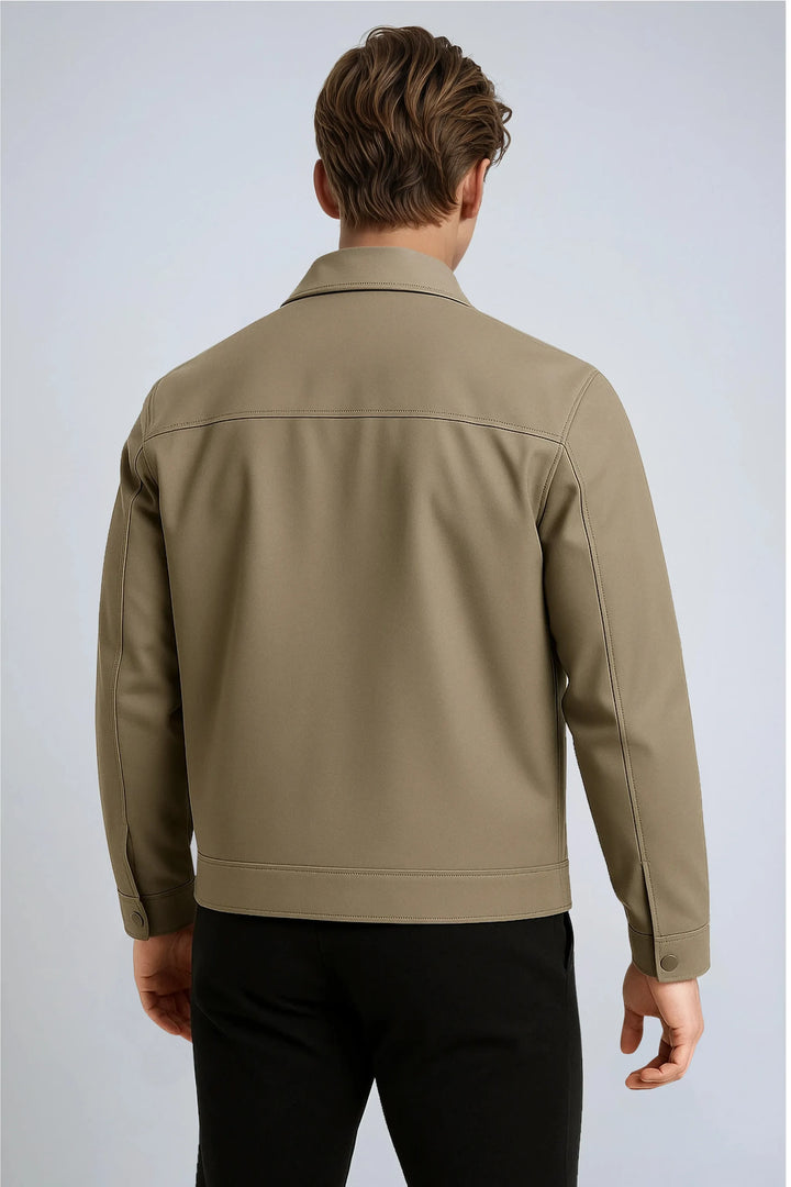 Khakifarbene Freizeitjacke Mit Klassischem Kragen Und Weichem Karierter Innenfutter Für Herren Und Damen Ideale Jacke Für Wechselhaftes Wetter