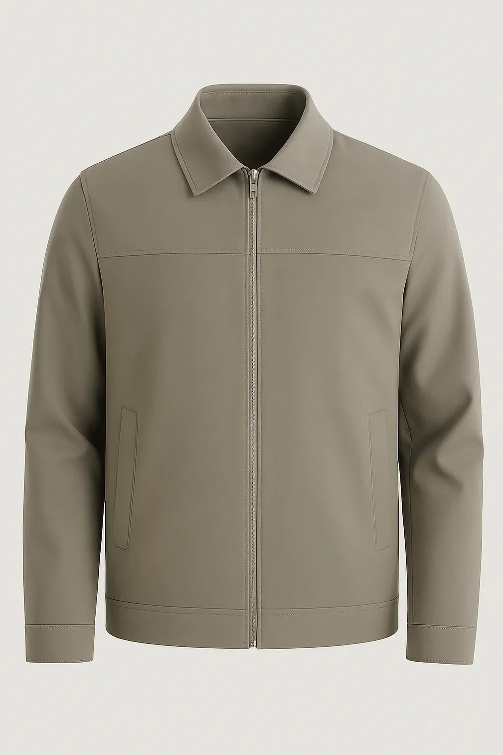 Khakifarbene Freizeitjacke Mit Klassischem Kragen Und Weichem Karierter Innenfutter Für Herren Und Damen Ideale Jacke Für Wechselhaftes Wetter