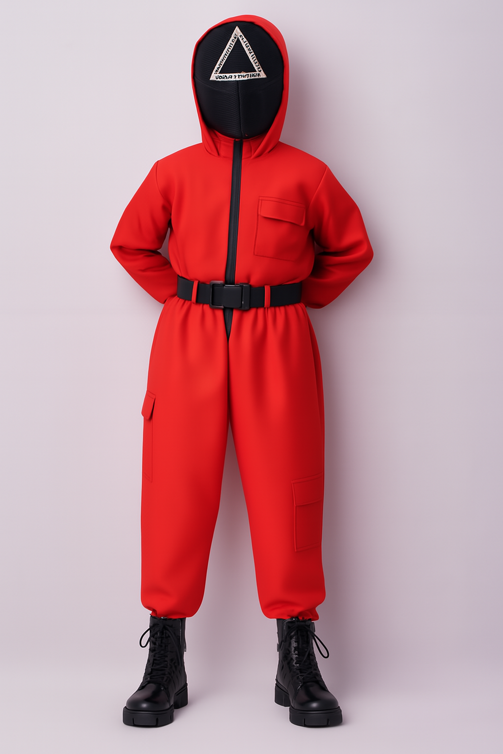 Kinder-Wachmann-Overall Kapuzenmasken-Outfit Roter Overall Gürtel Handschuhen