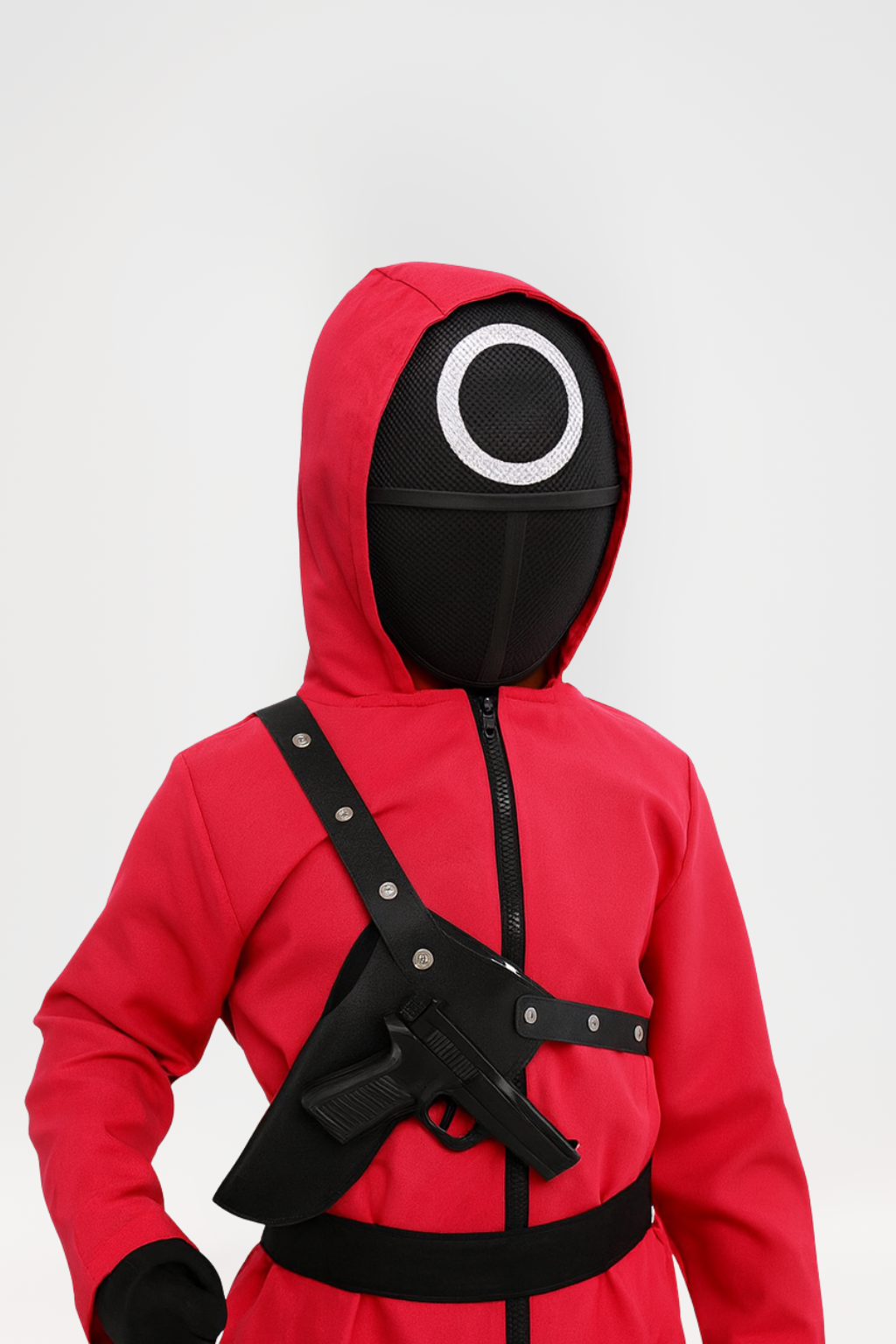 Kinder-Wachmann-Overall Kapuzenmasken-Outfit Roter Overall Gürtel Handschuhen
