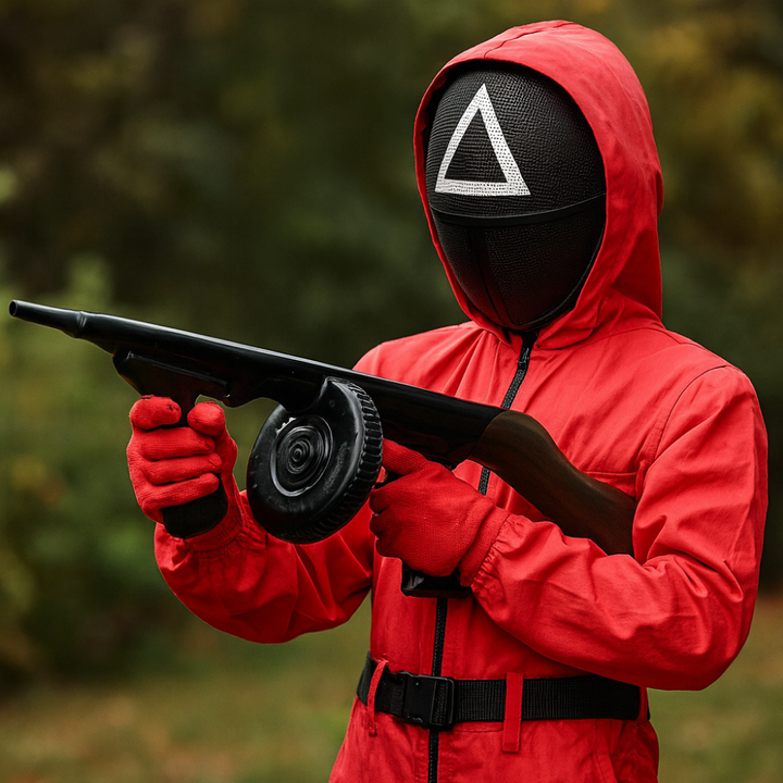 Kinder-Wachmann-Overall Kapuzenmasken-Outfit Roter Overall Gürtel Handschuhen