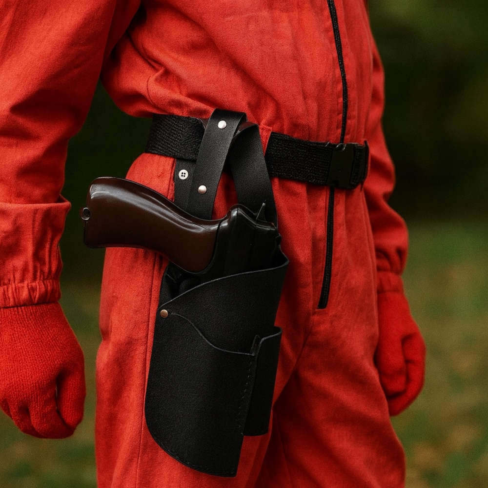 Kinder-Wachmann-Overall Kapuzenmasken-Outfit Roter Overall Gürtel Handschuhen