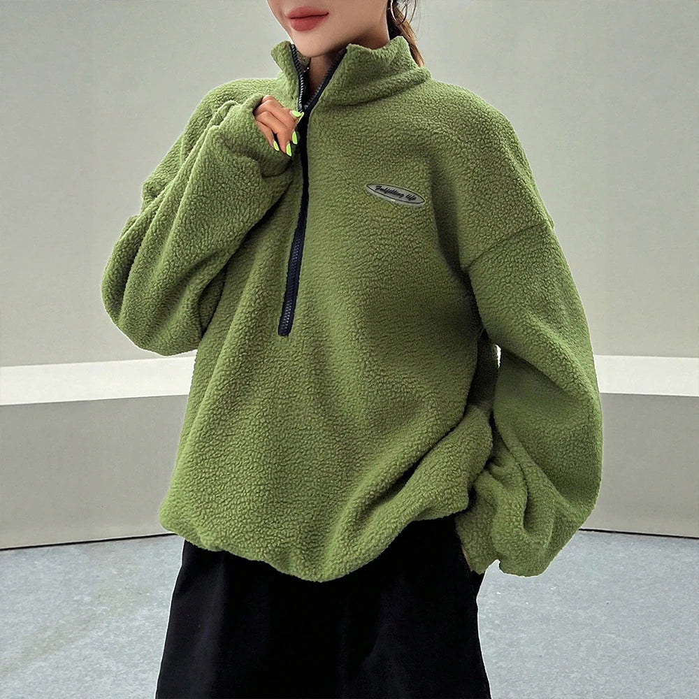 Damen Kuscheliges Winter-Sweatshirt Halbreißverschluss entspannten Schnitt
