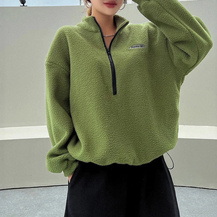 Damen Kuscheliges Winter-Sweatshirt Halbreißverschluss entspannten Schnitt