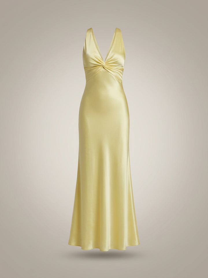 Soleil | Langes Kleid für Damen - Maxi-Abendkleid mit V-Ausschnitt für Hochzeit und Party