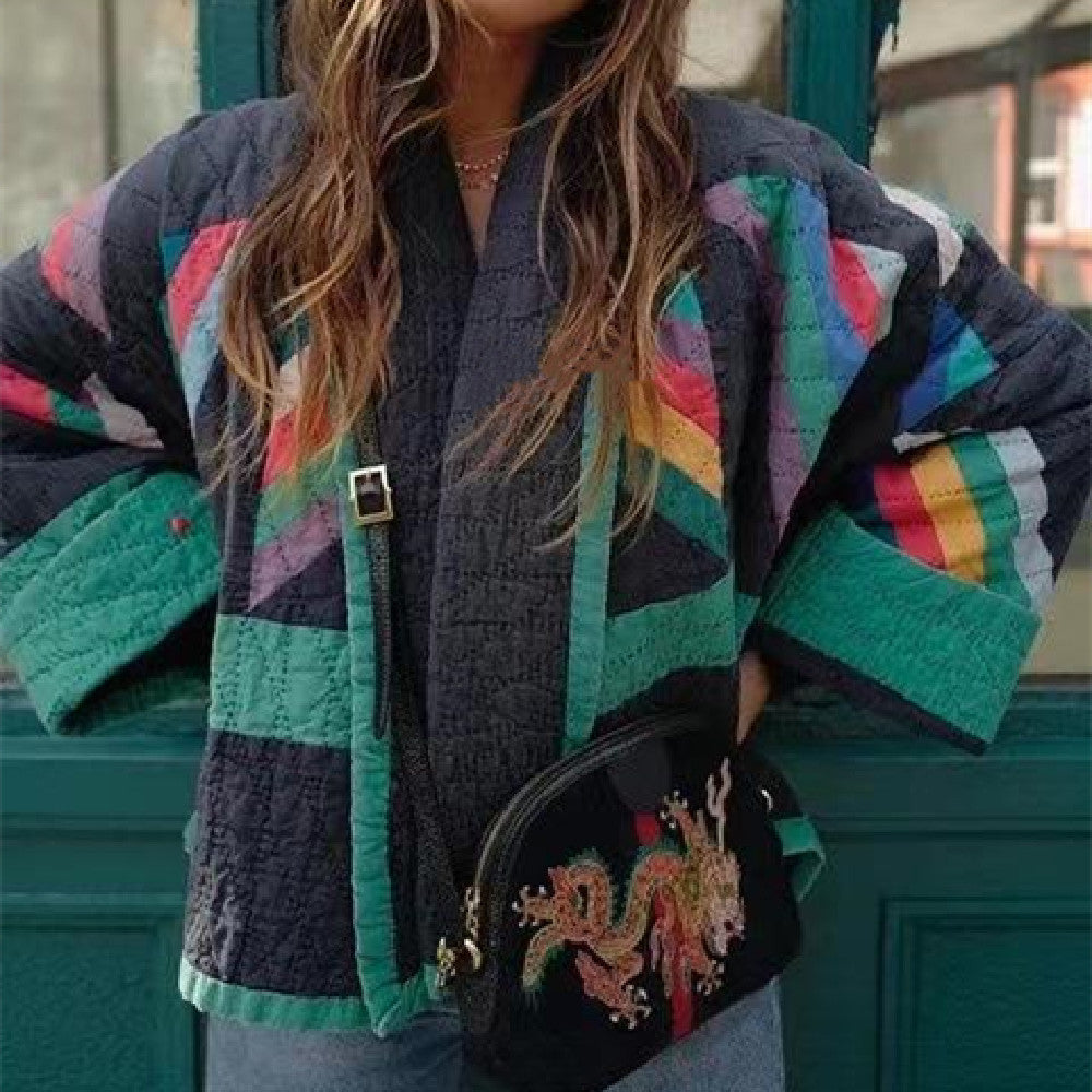 Damen Leichte Übergangsjacke Mit Ausdrucksstarkem Muster Kurz