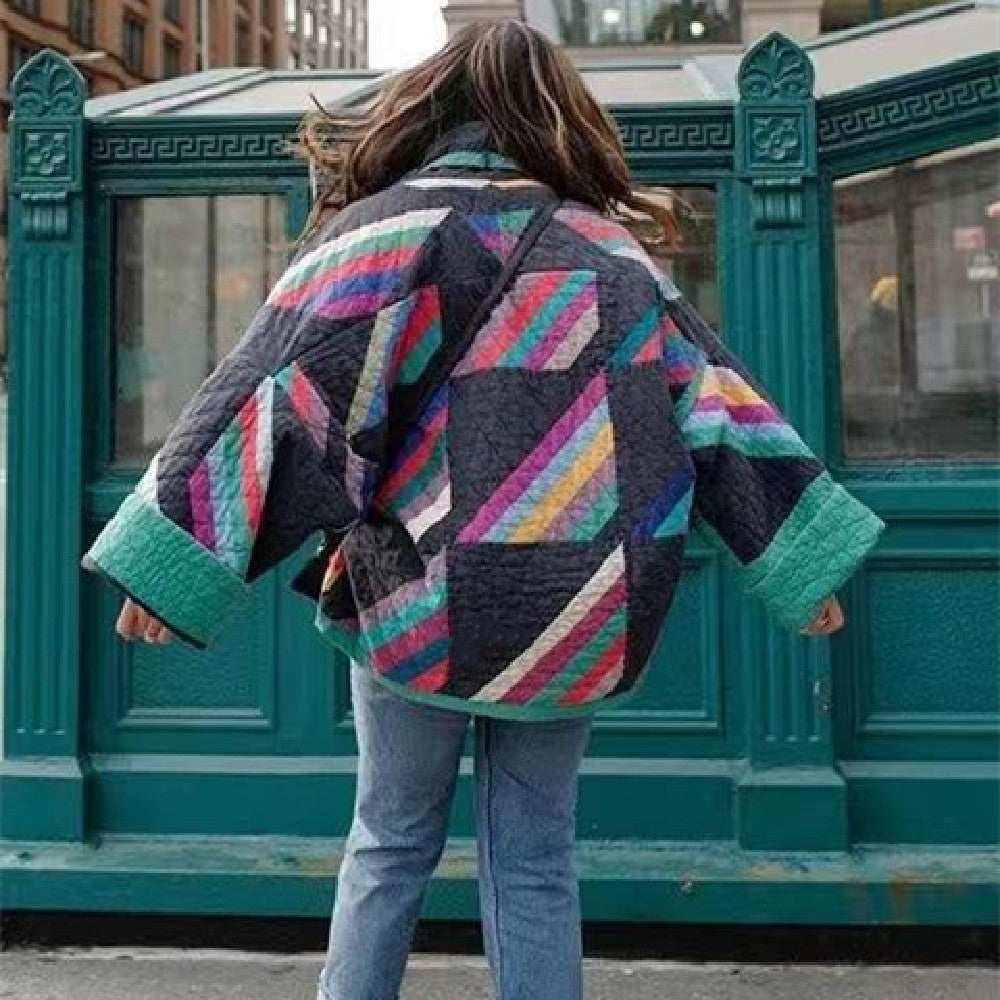 Damen Leichte Übergangsjacke Mit Ausdrucksstarkem Muster Kurz