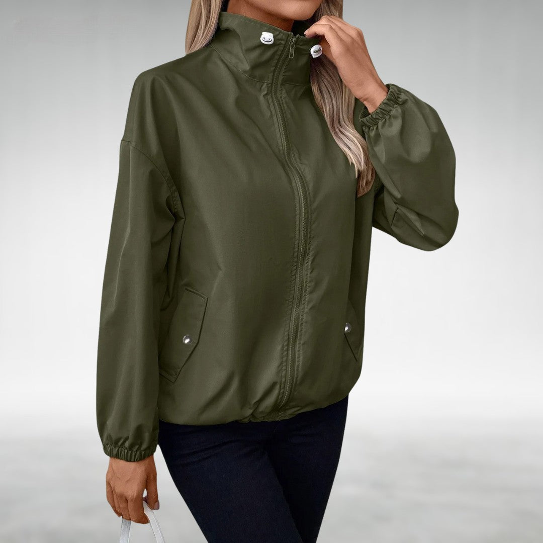 Damen Leichte Übergangsjacke Mit Stehkragen Und Zipper Windbreaker