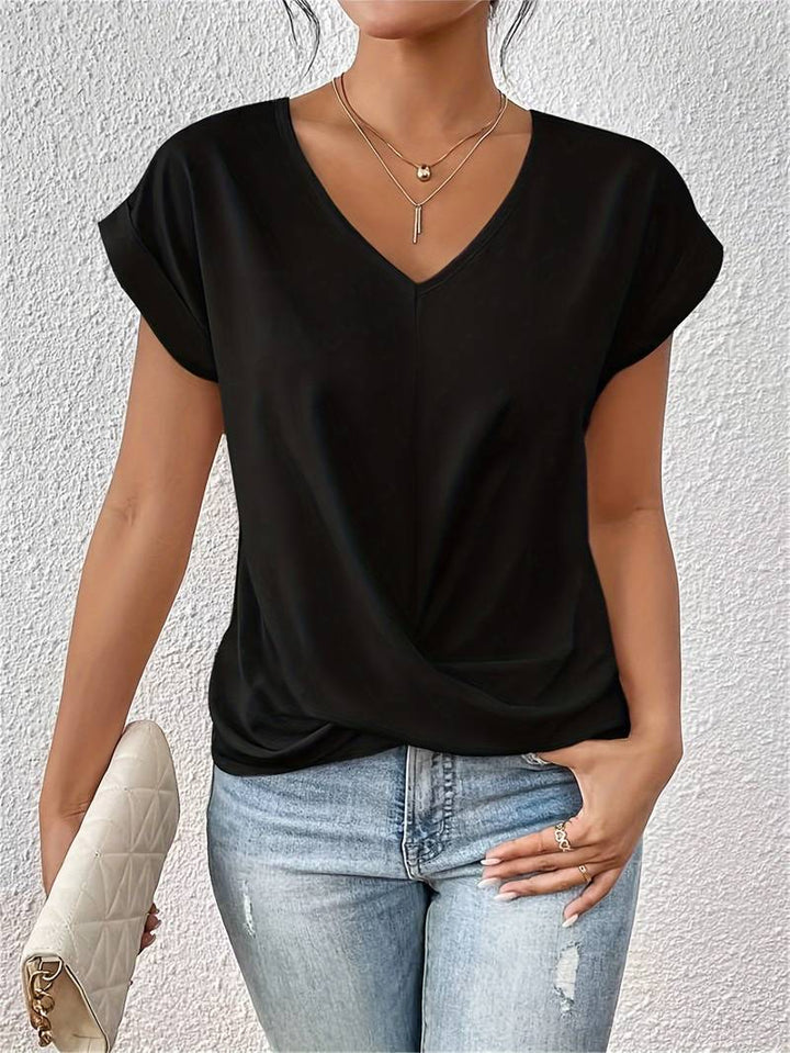 Leichtes Damen Kurzarm Top V Ausschnitt Verdrehung Sommerfit