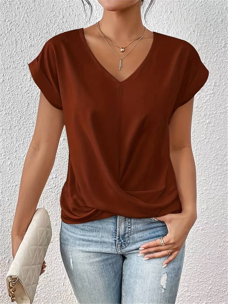 Leichtes Damen Kurzarm Top V Ausschnitt Verdrehung Sommerfit