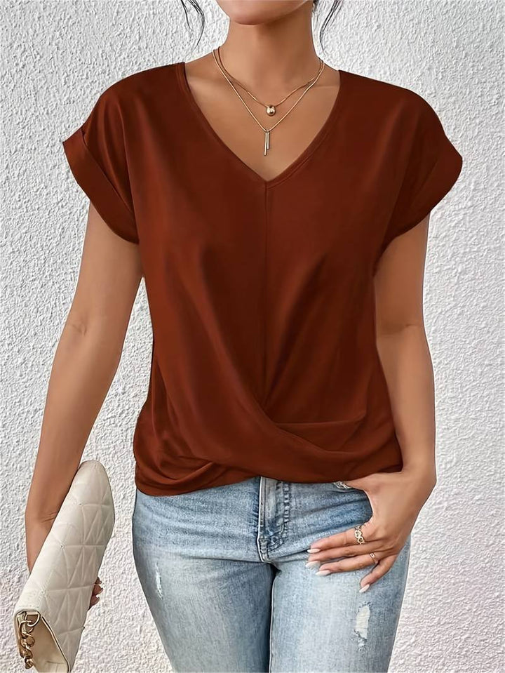 Leichtes Damen Kurzarm Top V Ausschnitt Verdrehung Sommerfit