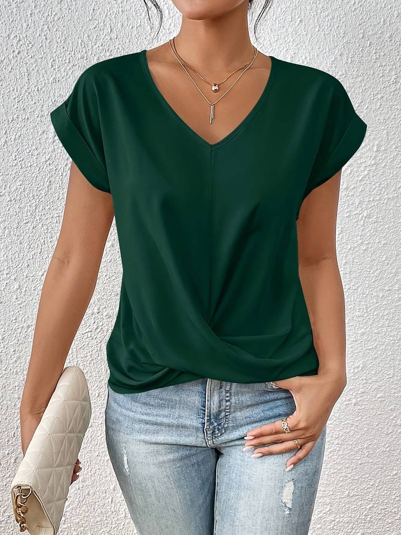 Leichtes Damen Kurzarm Top V Ausschnitt Verdrehung Sommerfit