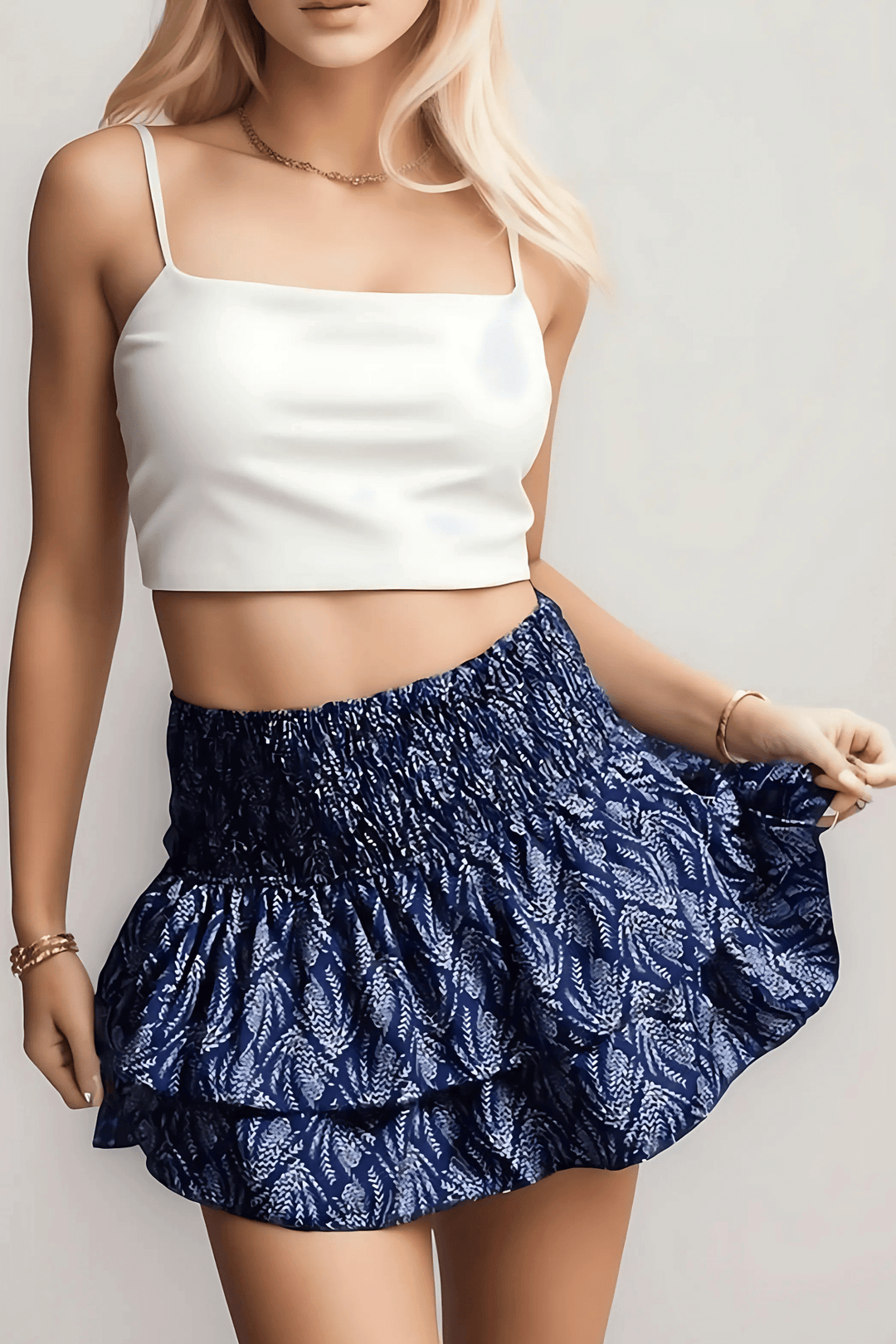 Pamelo | Damen Minirock – Verspieltes Stufendesign, Fliessende Silhouette & Mini-Länge