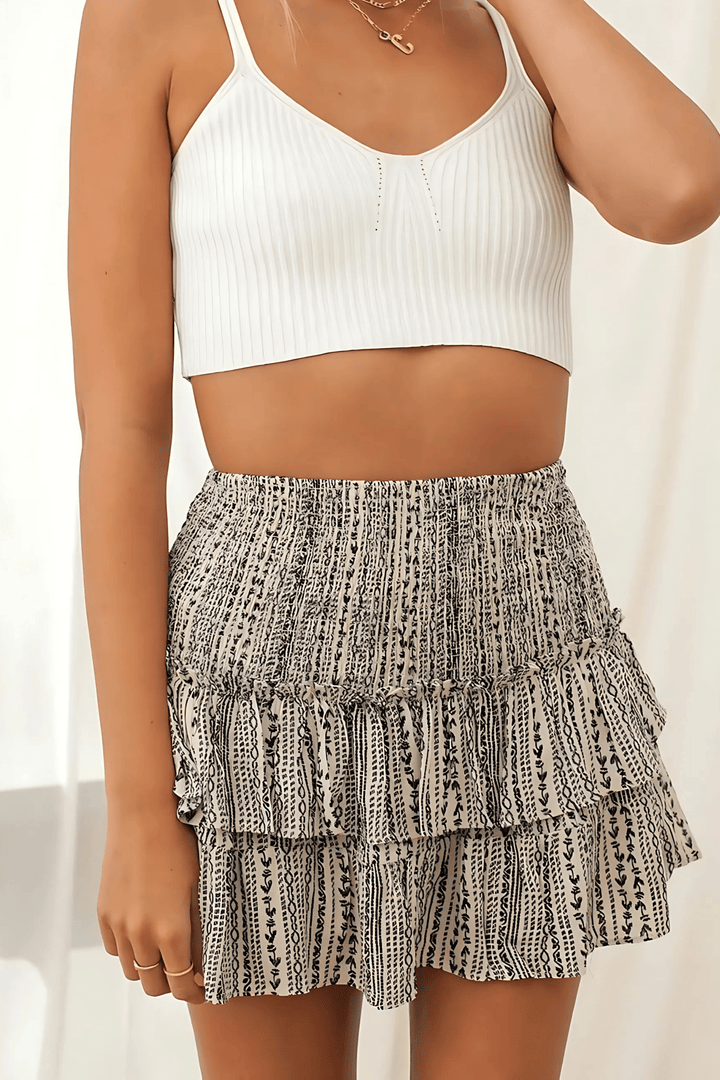 Pamelo | Damen Minirock – Verspieltes Stufendesign, Fliessende Silhouette & Mini-Länge