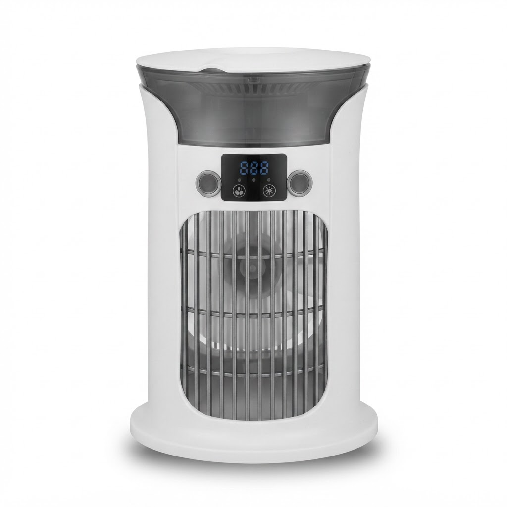 Leiser Mini-Luftkühler-Ventilator – Tragbare USB-Tischklimaanlage, Wassernebel-Luftbefeuchter und Nachtlicht für Zuhause, Büro und Camping
