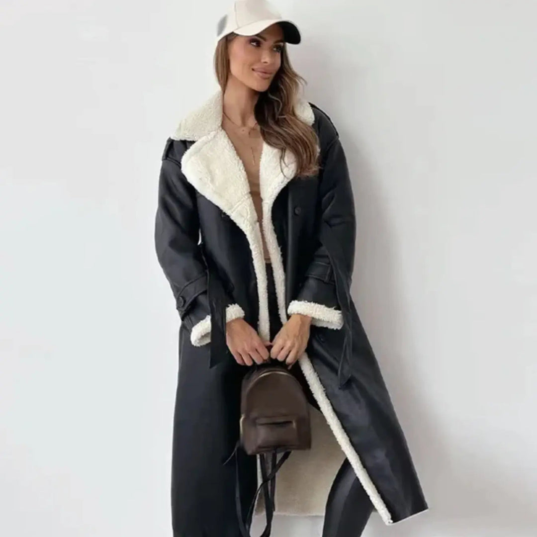 Damen Lange Jacke – Mit Fleece-Futter & Teddykragen