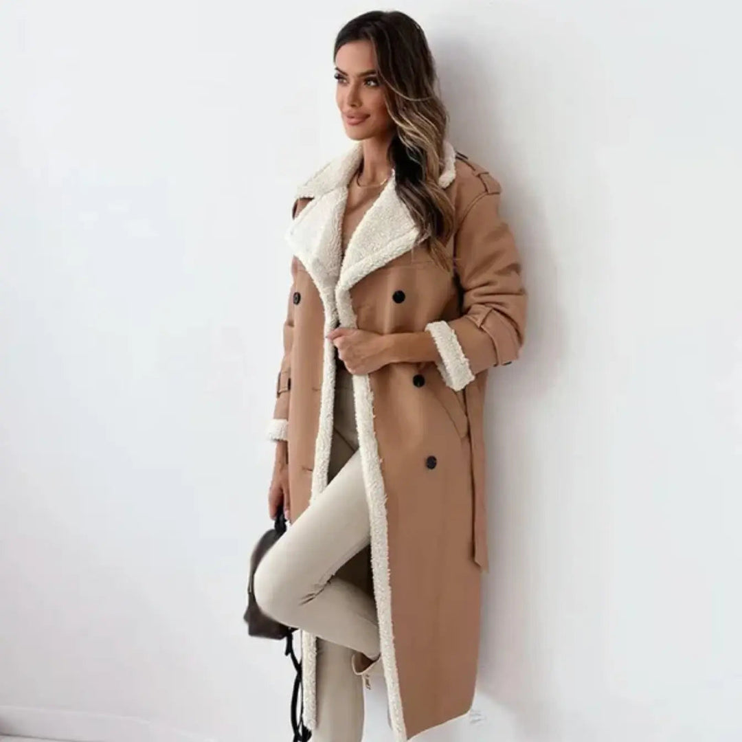 Damen Lange Jacke – Mit Fleece-Futter & Teddykragen