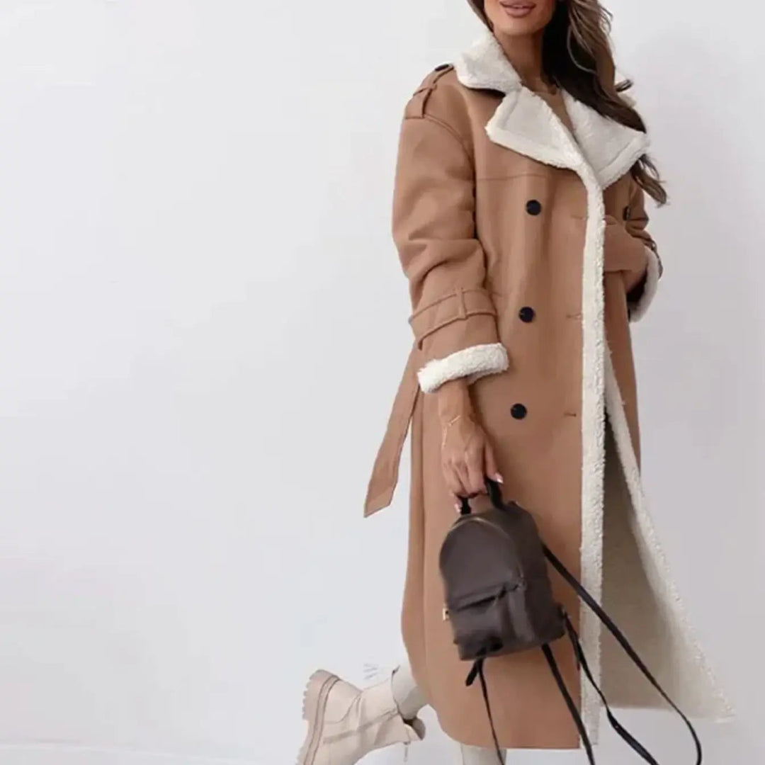 Damen Lange Jacke – Mit Fleece-Futter & Teddykragen