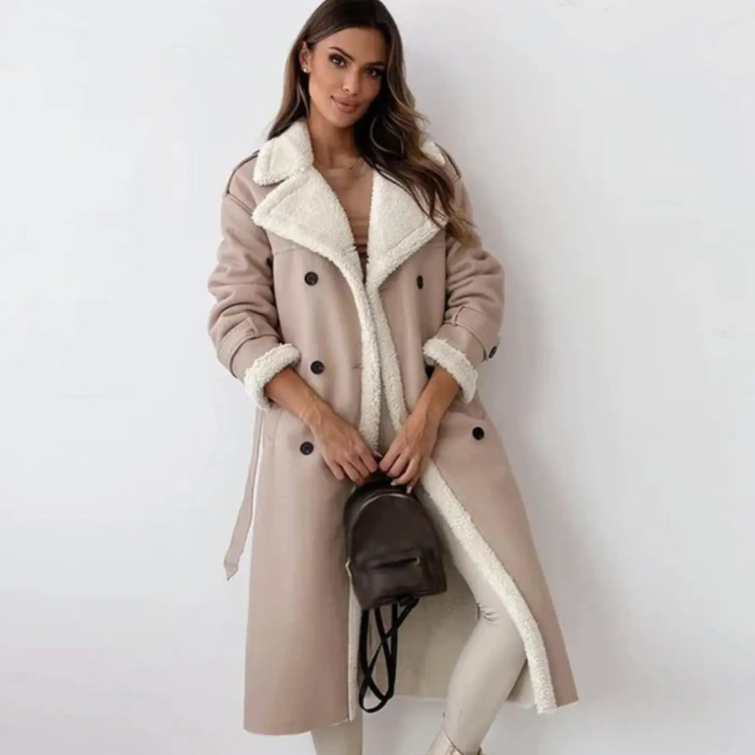 Damen Lange Jacke – Mit Fleece-Futter & Teddykragen
