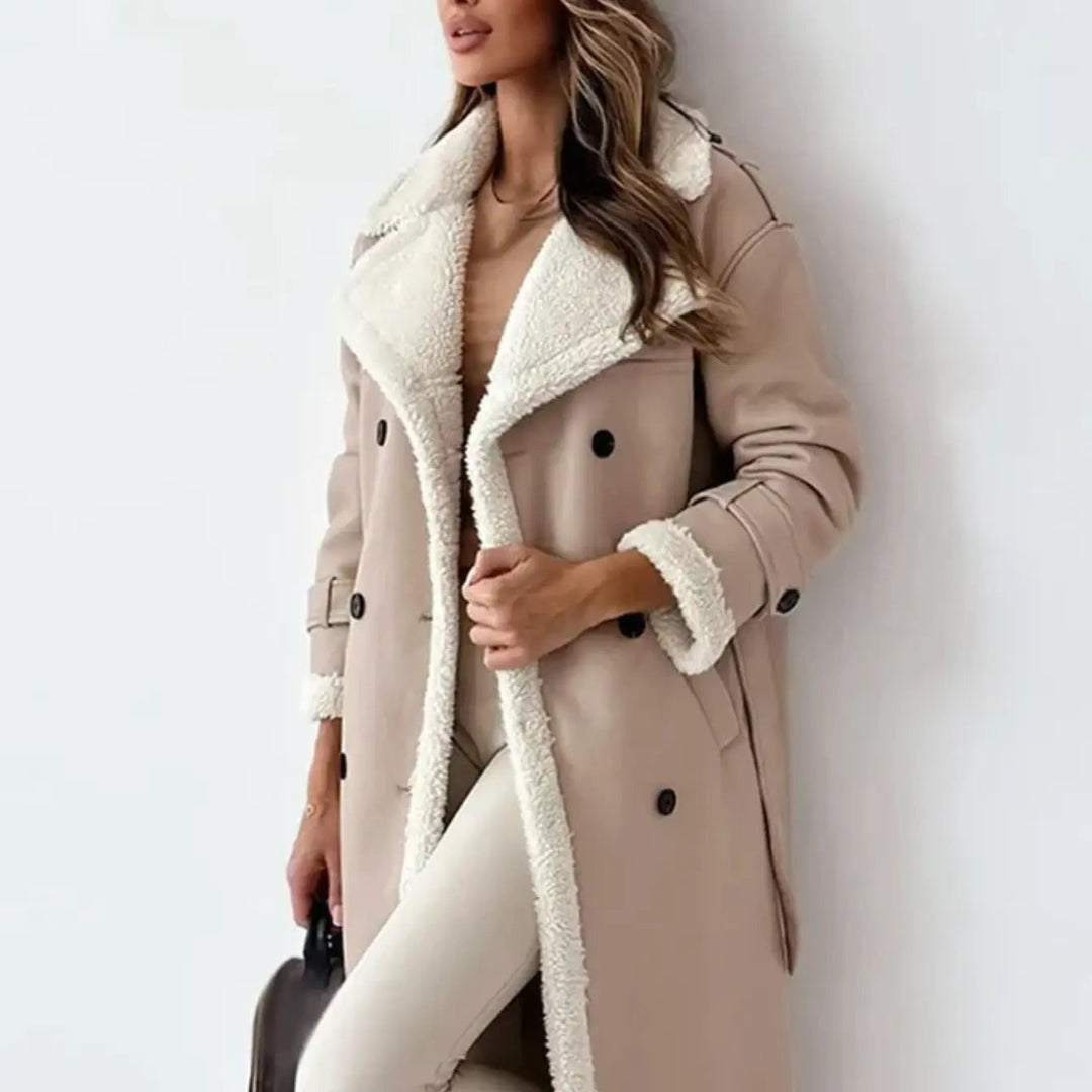 Damen Lange Jacke – Mit Fleece-Futter & Teddykragen