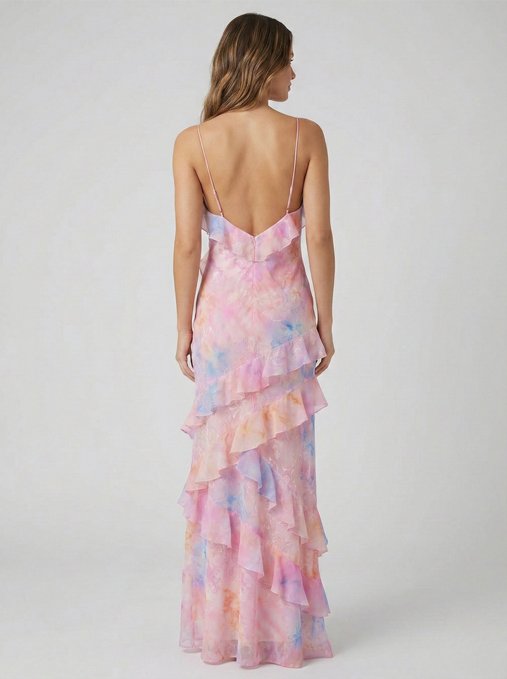 Damen-Maxikleid – Pastellfarben & Sonnenuntergangs-Eleganz in fließender Silhouette