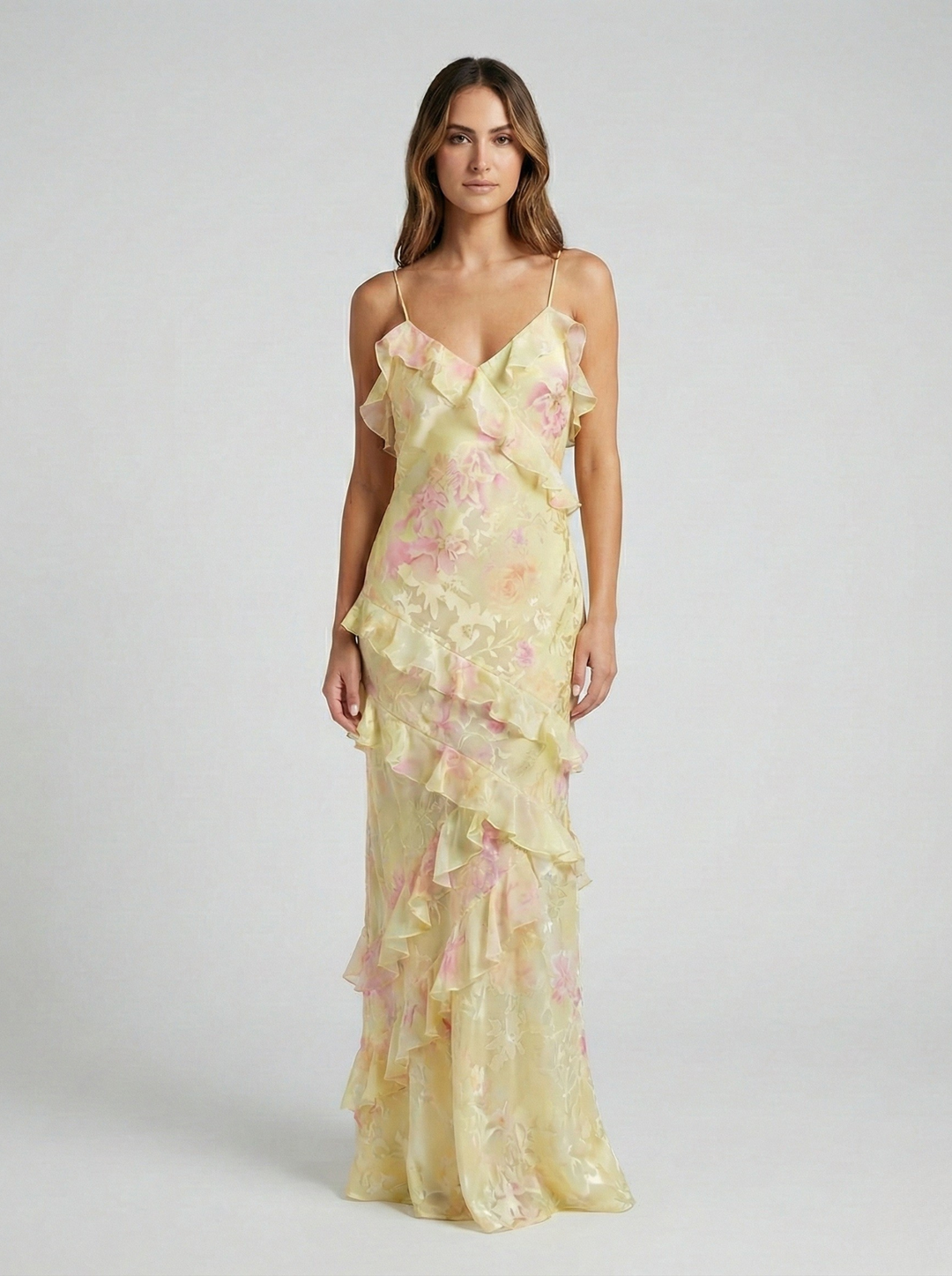 Damen-Maxikleid – Pastellfarben & Sonnenuntergangs-Eleganz in fließender Silhouette