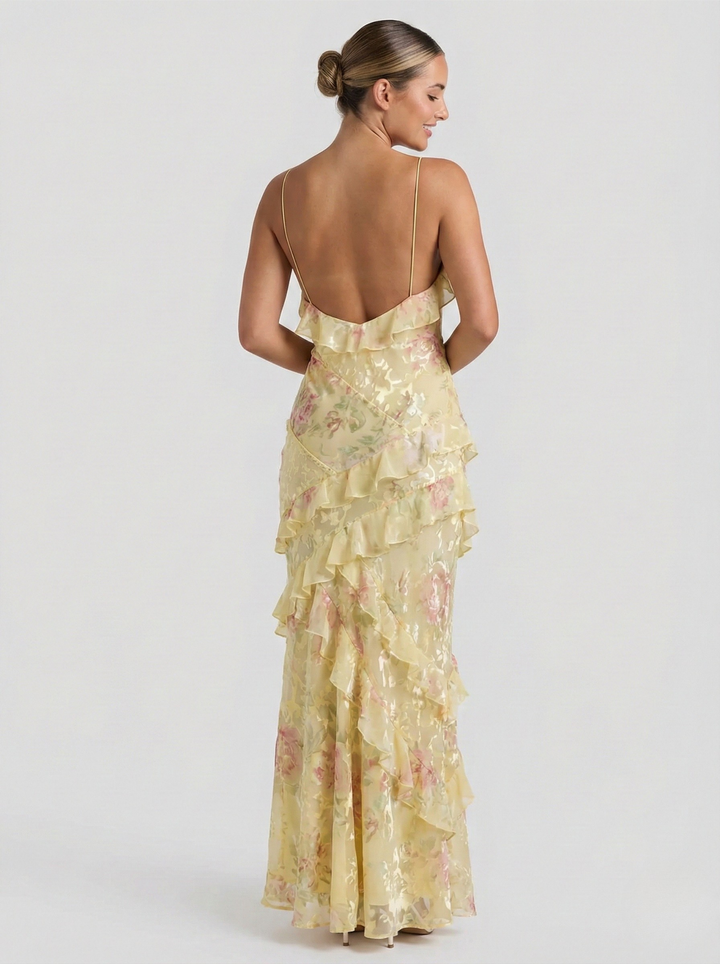 Damen-Maxikleid – Pastellfarben & Sonnenuntergangs-Eleganz in fließender Silhouette