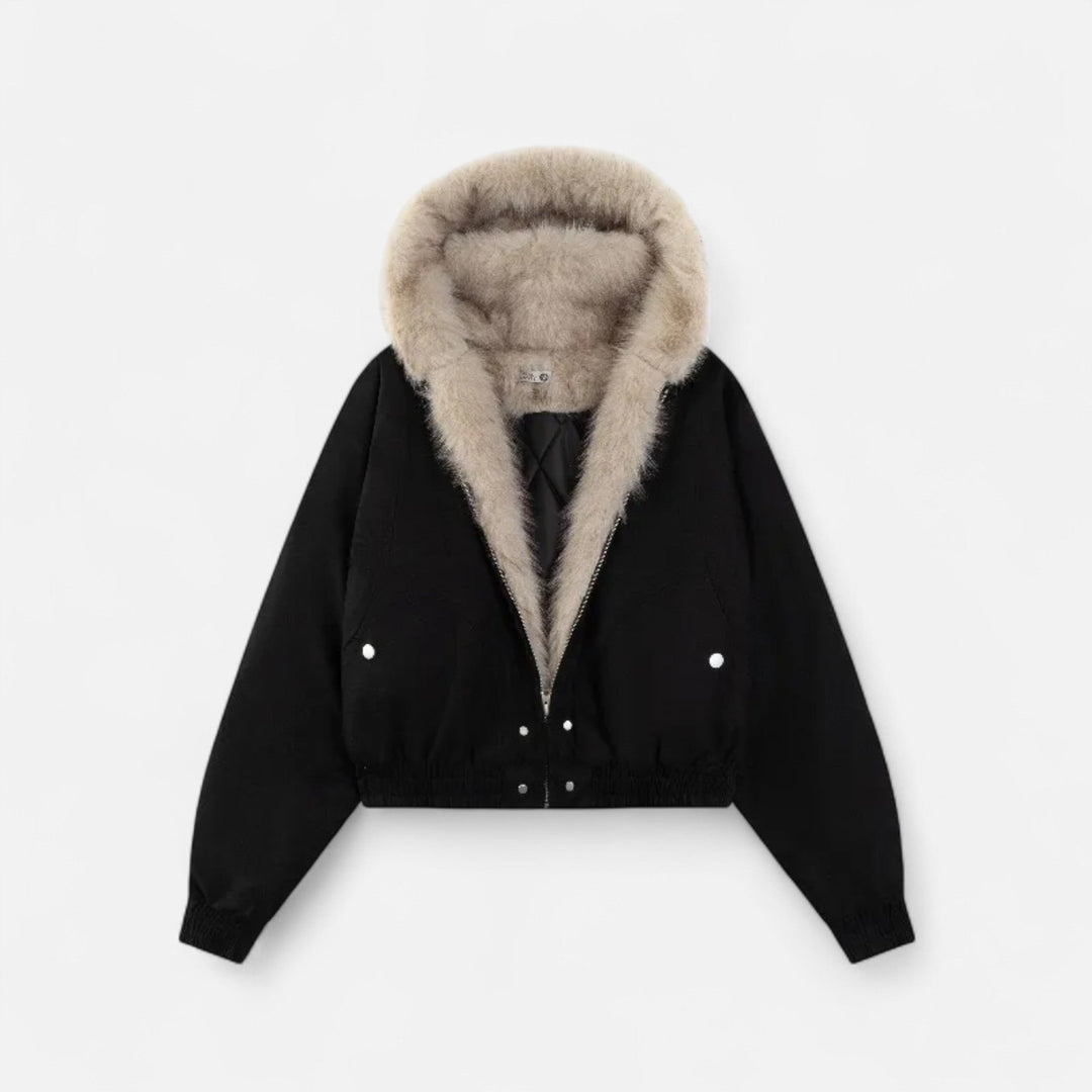 Damen Wintermantel Vintage – Mit Kapuze & Pelzkragen